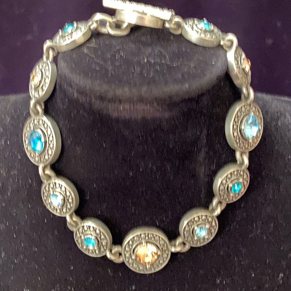 M4M Ellen Mann Sky Bracelet Pewter Finish Blue & Brown Crystals - Picture 2 of 9